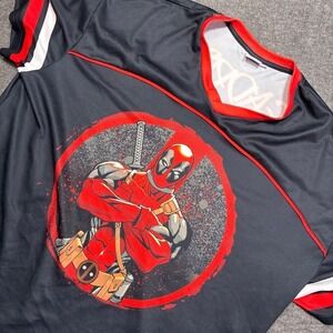 Marvel Deadpool Jersey Mens 2XL Black Red Distressed Football Style Comics‎